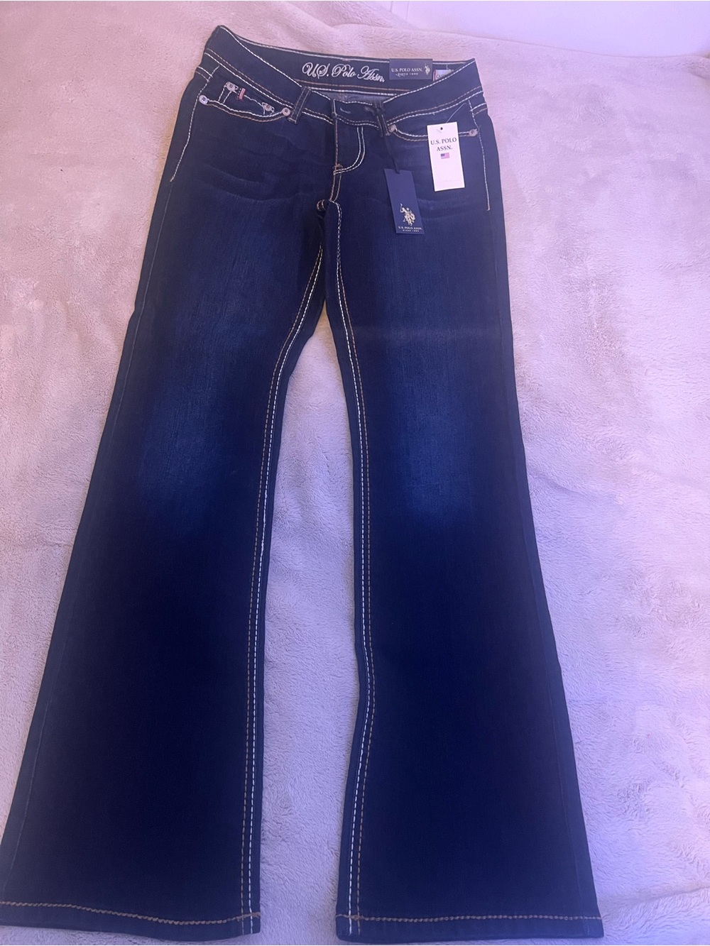 U.S. Polo Assn. Women's Dark Blue Wide Leg Jeans with Contrast Stitching